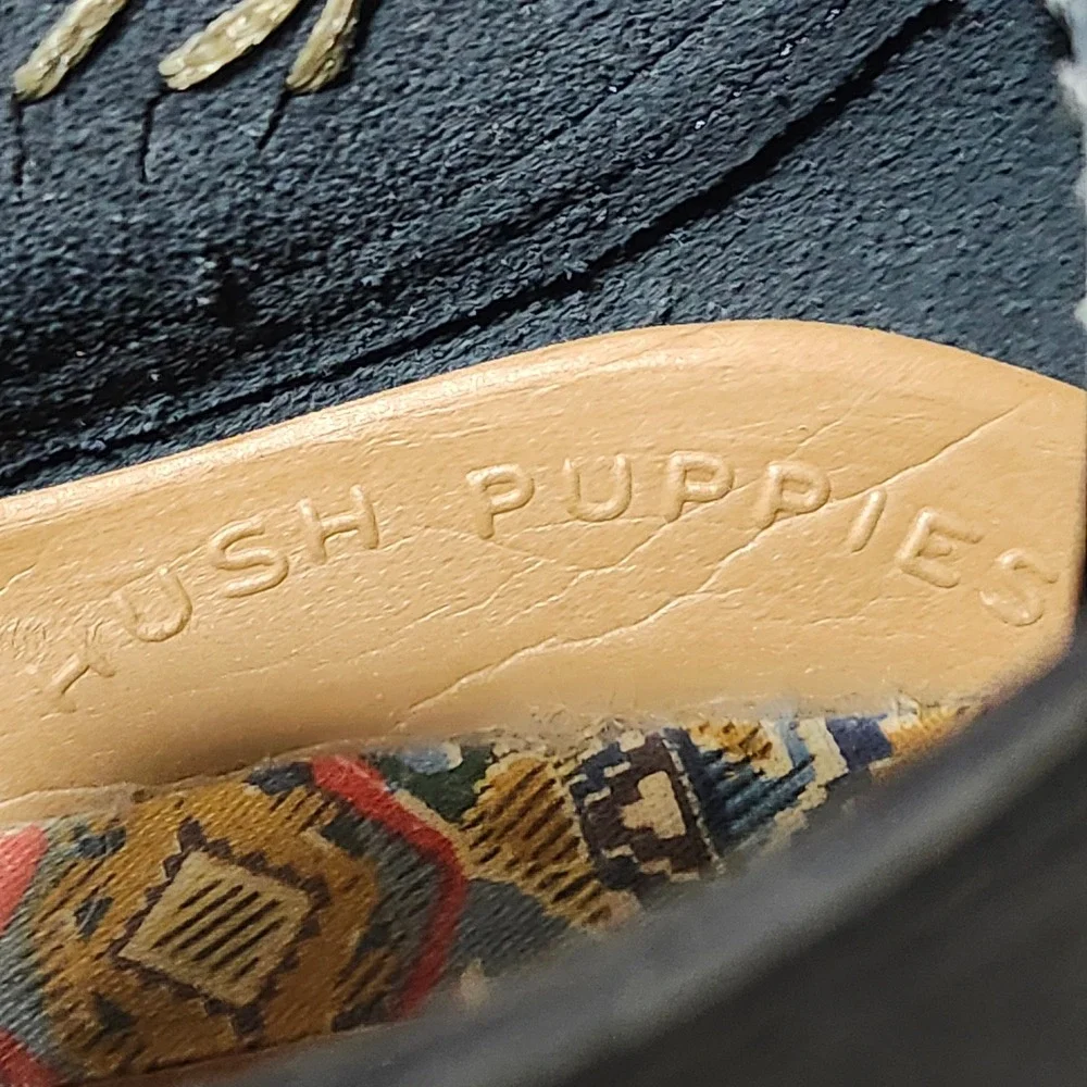 Hush Puppies Easy Times Blue Leather Whipstitch Embroidered Lace Up Loafers 8D